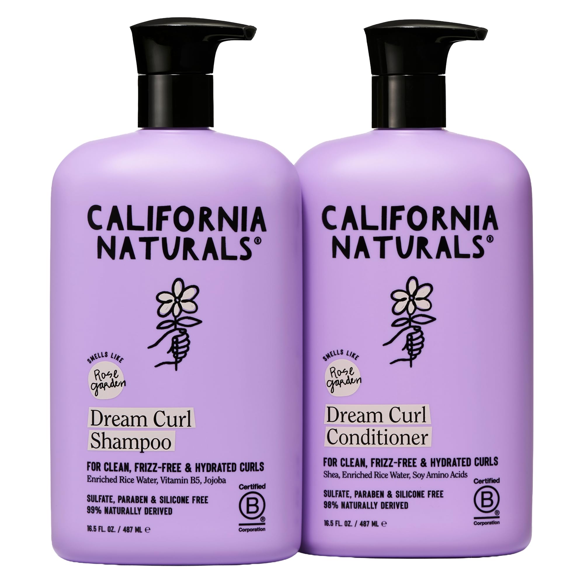 California Naturals Curl Shampoo Conditioner Set for Curly Hair, Rice Water & Shea Butter for Frizz-Free Curls, Vegan, Paraben, Sulfate & Silicone Free, Color Safe, 16.5 oz