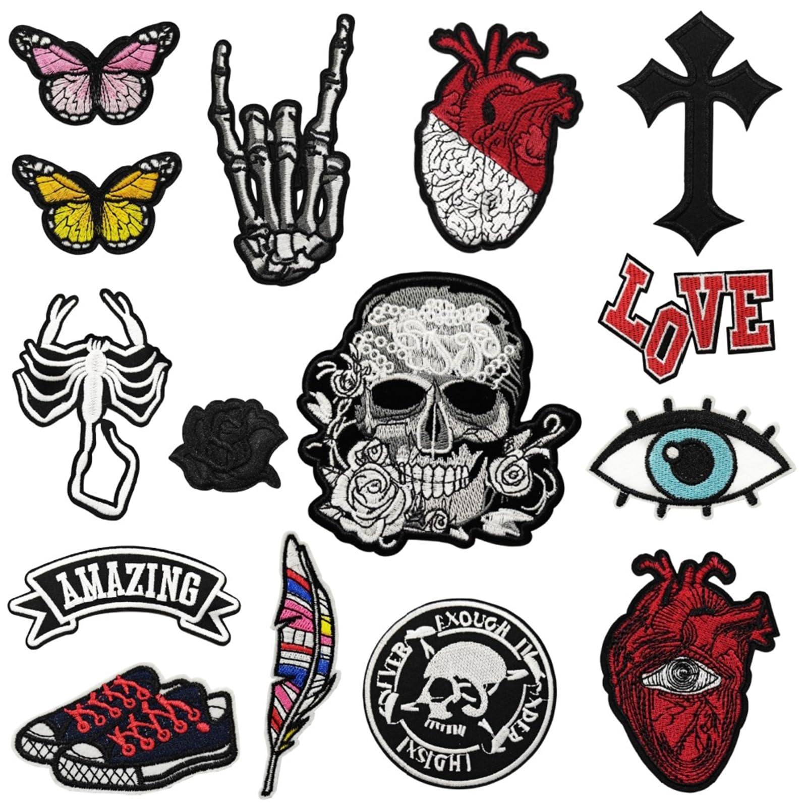 MonsullyMonsully 15 Pcs Assorted Cool Design Iron on Patches, Iron On Patches Decorative Fabric Patches Sew On Patches Embroidery Applique Repair Stickers for Clothing, Shirts, Backpacks, Jackets, Jeans