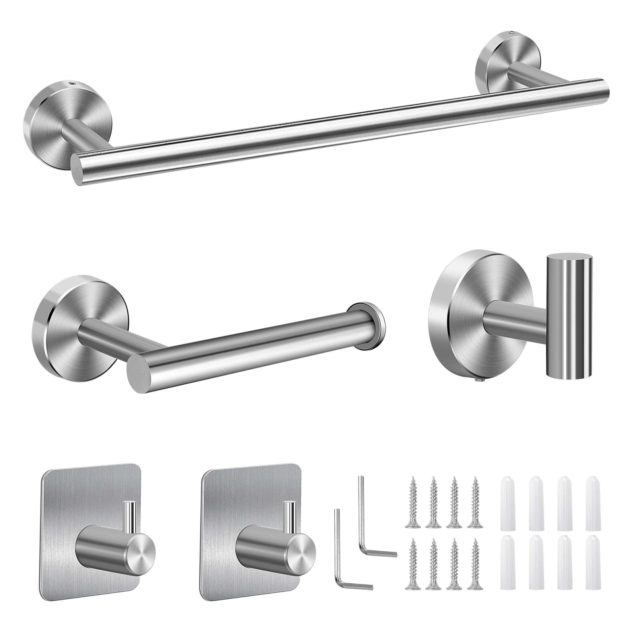 Juego de Toallero de Baño Juego de Herrajes de Baño de Acero Inoxidable Ganchos para Bata para Baño y Cocina 5 Piezas (Plata)