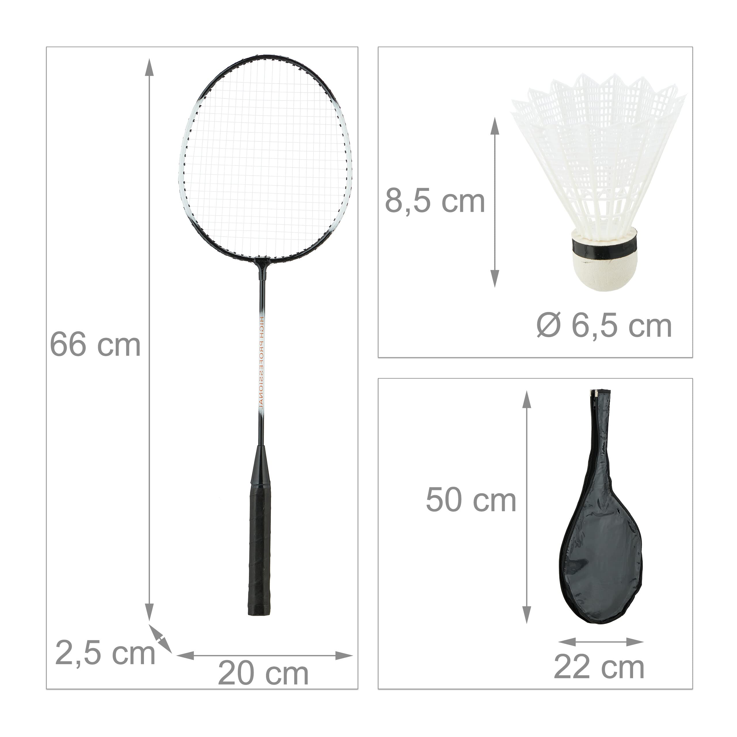 Relaxdays Juego de Bádminton con Bolsa, 2 Raquetas y 10 Volantes, Set para Niños y Adultos