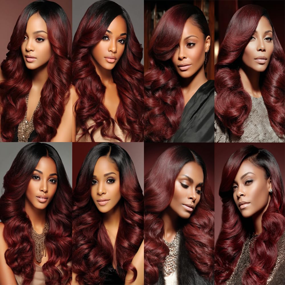 BilltiiWW Color 1B99j Body Wave Bundles #1B Mixed With 99j Body Wave Bundles two tone Brazilian Hair Extensions Soft and Silky for Women 12 14 16 Inch