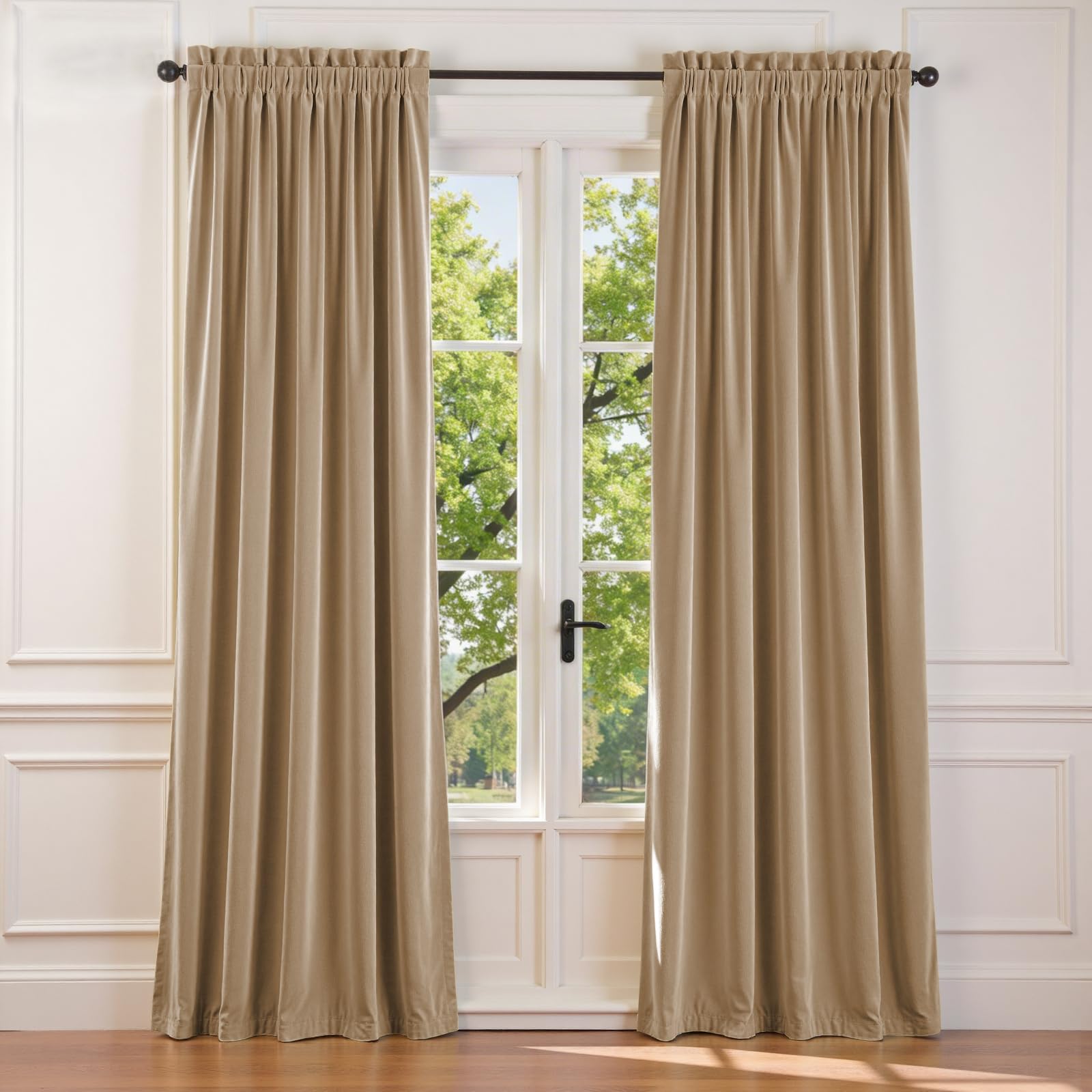 Lazzzy Velvet Curtain Beige Thermal Insulated Curtains 84 Inch Long Drapes for Bedroom Living Room Darkening Window Treatments Rod Pocket, Set of 2, Latte