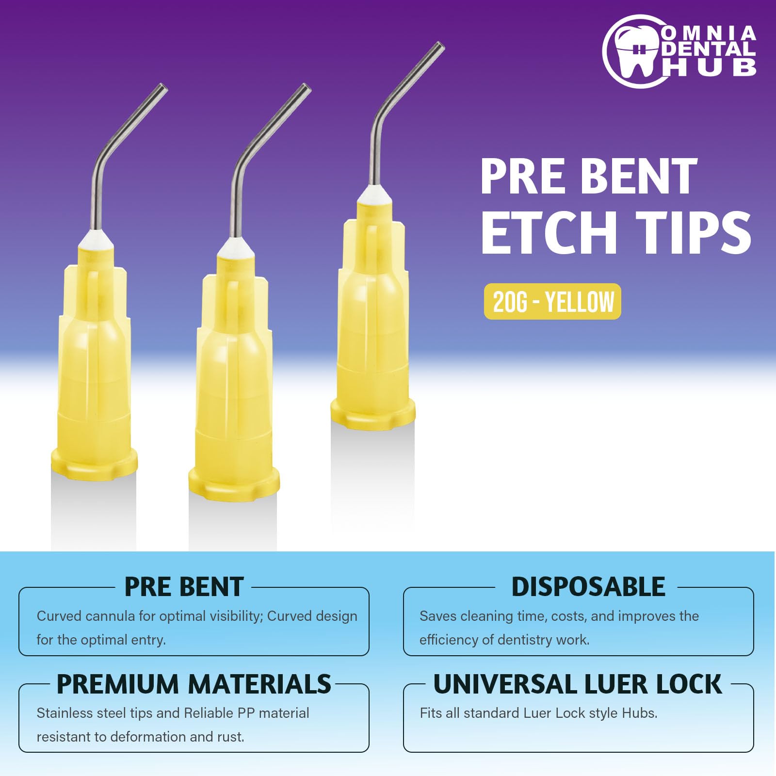 Omnia Dental Grade 20G Pre Bent Flow Dispensing Etch Tips | 100 Pcs Blunt Tip Dispensing Disposable Oral Irrigation Tips for Multi-Use
