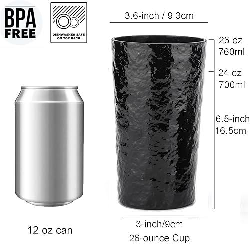 Miniatura 2 de KX-WARE Vasos de agua acrílicos de 26 onzas, vasos de plástico más grandes, juego de 8 unidades, color negro