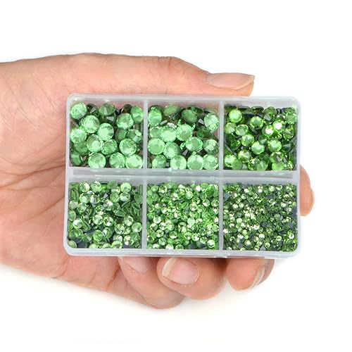 Miniatura 3 de LPBeads 6400 diamantes de imitación termoadhesivos Lt zafiro y peridoto con parte trasera plana, 5 tamaños mixtos, gemas de cristal redondas con