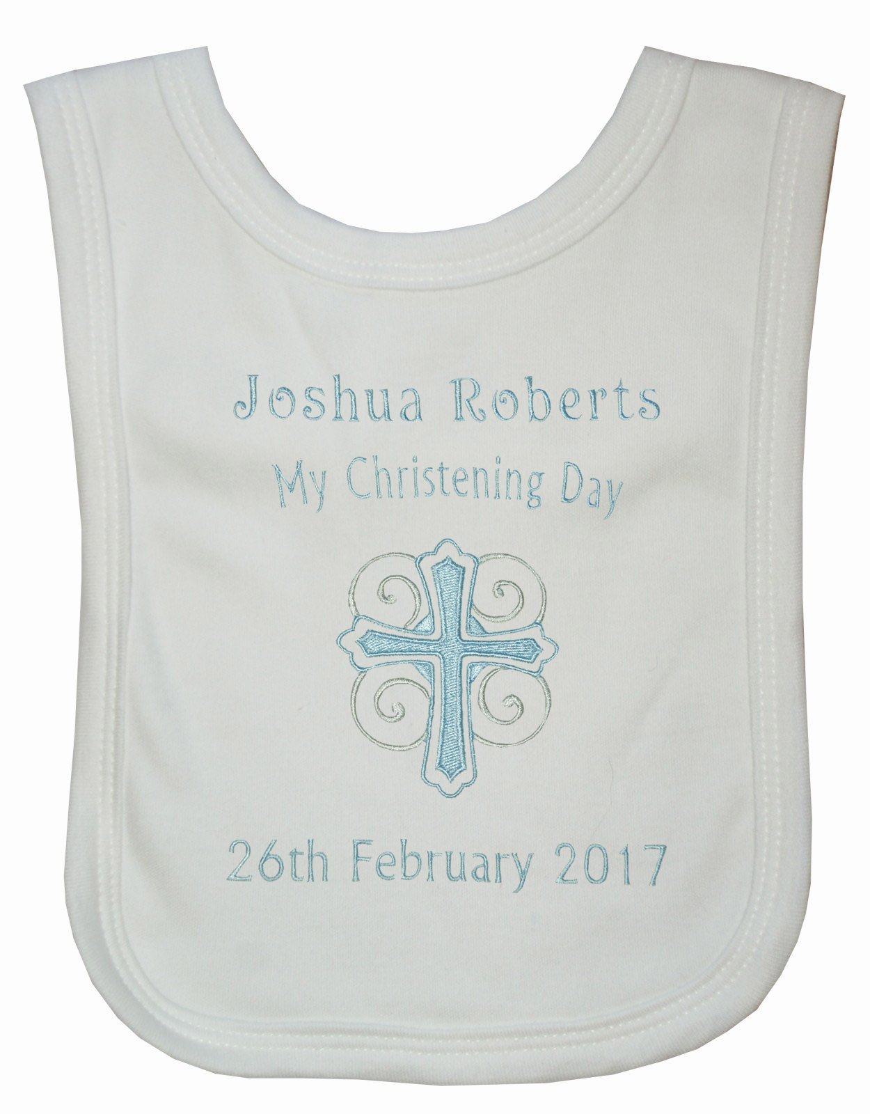 Sew Sew Special Boys White Personalised Christening Day Bib (White)