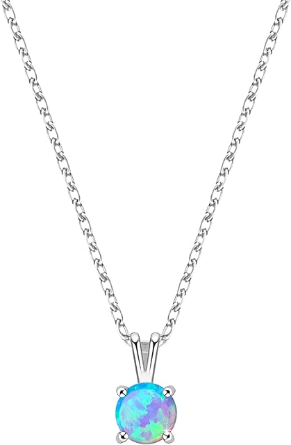 KristLand - Moonlight Collection S925 Silver Necklace with White Opal Simple Design Delicate Round Pendant for Women/Girlfriend/Wife/Daughter/Gift Box