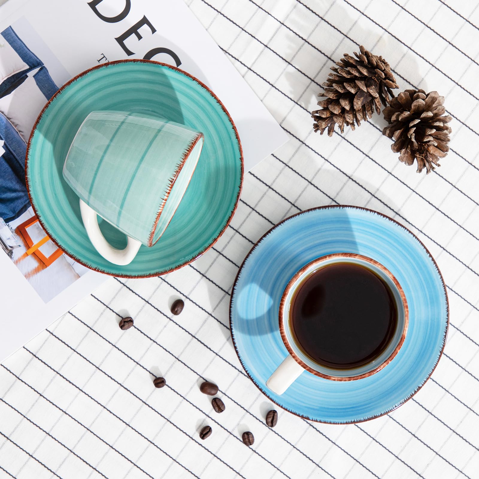 vancasso Cuenco de Cerámica, Juego de Tazas vancasso BONITA 12 piezas, Tazas de Espresso, Servicio de Café para 6 personas, Juego de Tazas, platillos, Estilo Arcoíris …