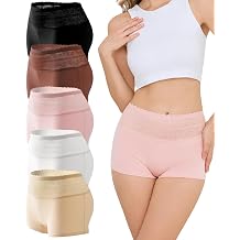 Sunm Boutique Cotton Boyshort Underwear for Women, Sexy Lace Waistband Womens Panties, Full Coverage Ladies Boxer Briefs