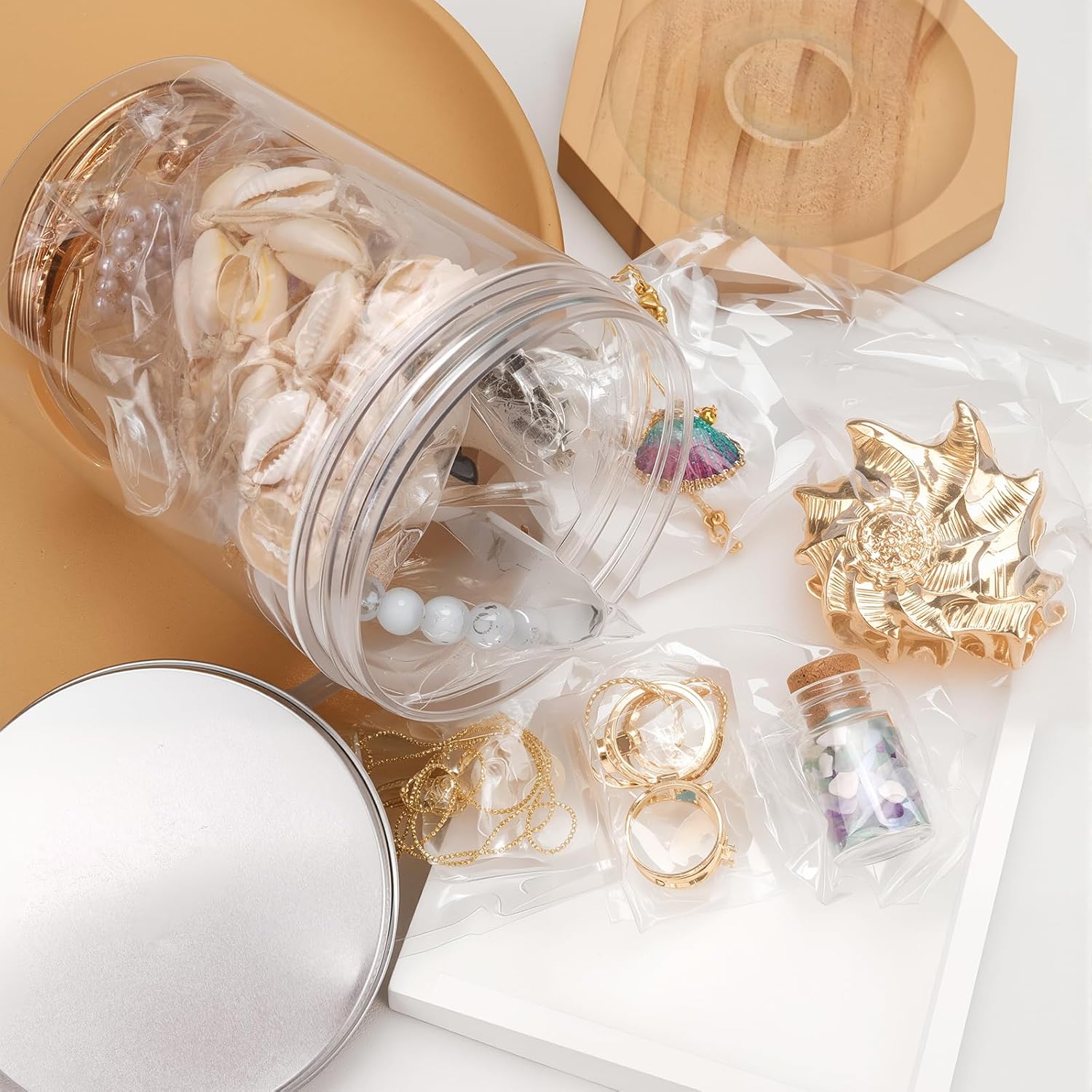 Raicegs 40+PCS Crystal Ocean Theme Mystery Jewelry Jar Surprise Jewelry Box for Women Jewelry Set Necklace Earrings Bracelet Charms Rings Hair Clips Unique Gift for Her Women - Image 7