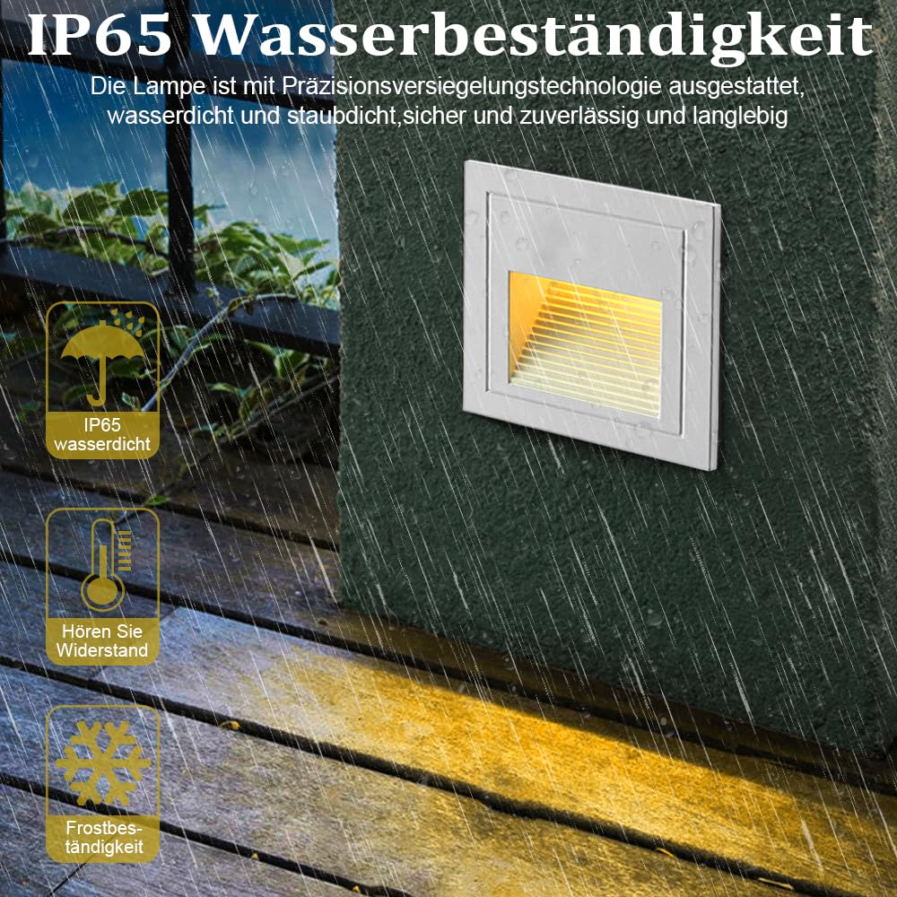 LED Treppenbeleuchtung Warmweiß 4er Set- Treppenlicht, IP65 Wasserdicht, 230V, 3W, Aluminuim(Weißes)