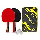 PULSEIT Table Tennis Set with 2 Premium TT Bats, 3 Ping Pong Balls & Carry Case | Indoor Outdoor Ping Pong Racket Kit | High Spin, Speed & Control | for Kids & Adults (Black & Red & White Ball) gallery image