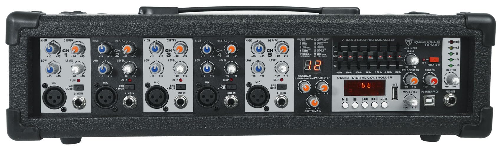 Rockville RPM47 1800w Powered 5-Ch Mixer/Amplifier w/Bluetooth For Church/School