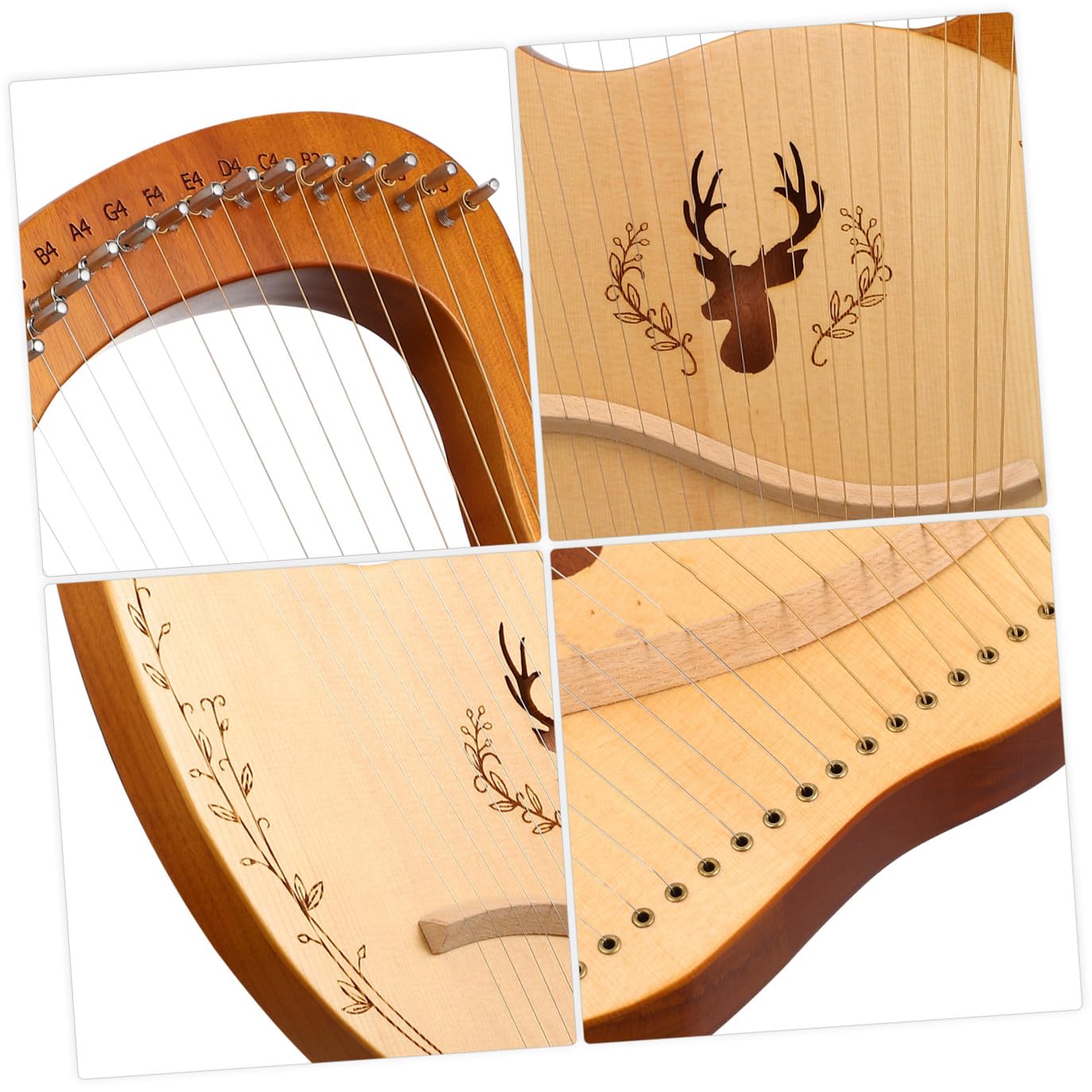 Vaguelly Lyre Harfe, 19 Metallsaiten Harp aus Mahagoni, inkl. Stimmschlüssel, Plektren, Ersatz Saiten, Tasche, Anleitung, Rentier Muster Tragbare Saiteninstrument für Anfänger