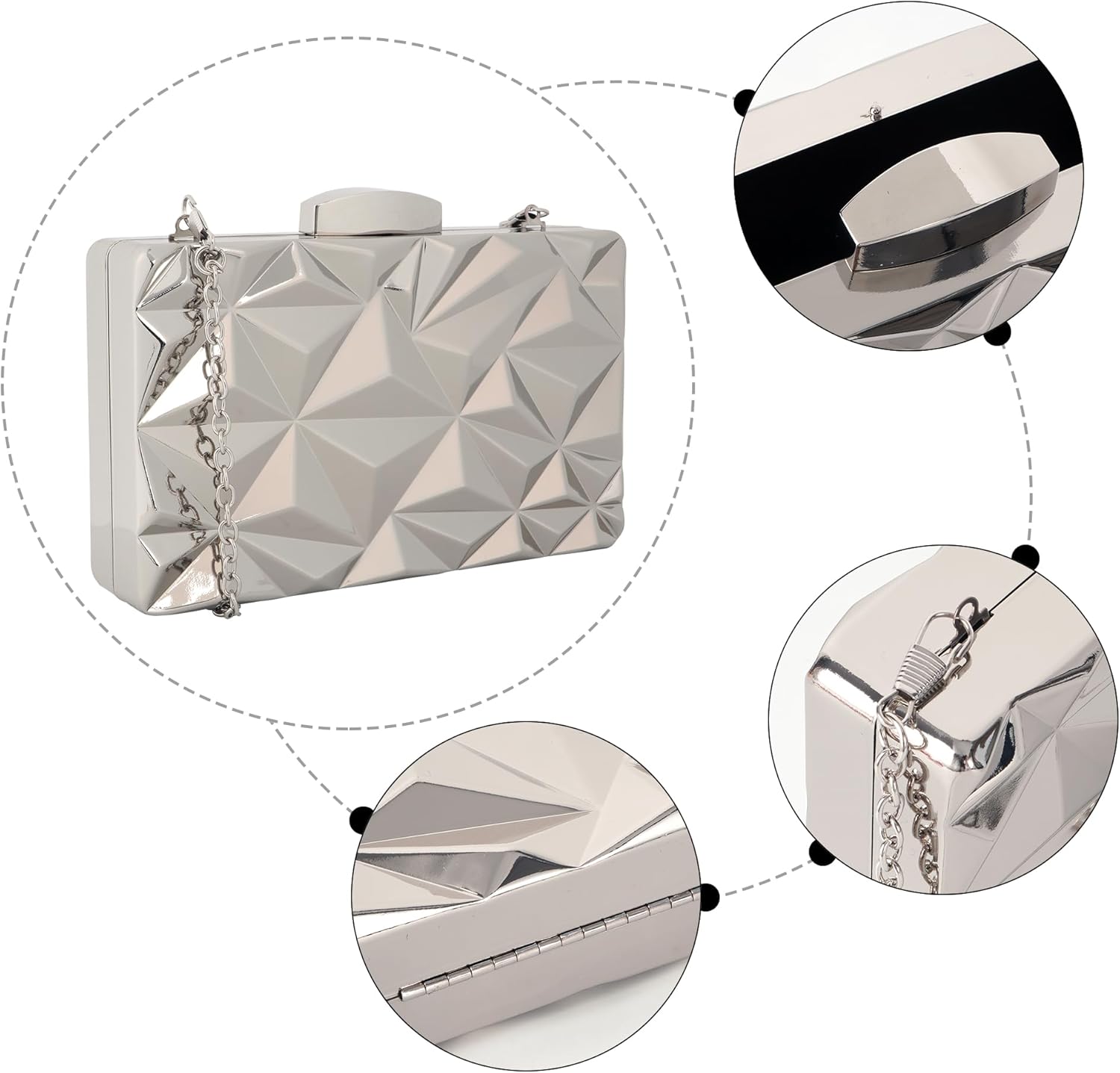 Reberomantic Women Lattice Pattern Metal Handbag Chain Geometric Evening Clutch Purse