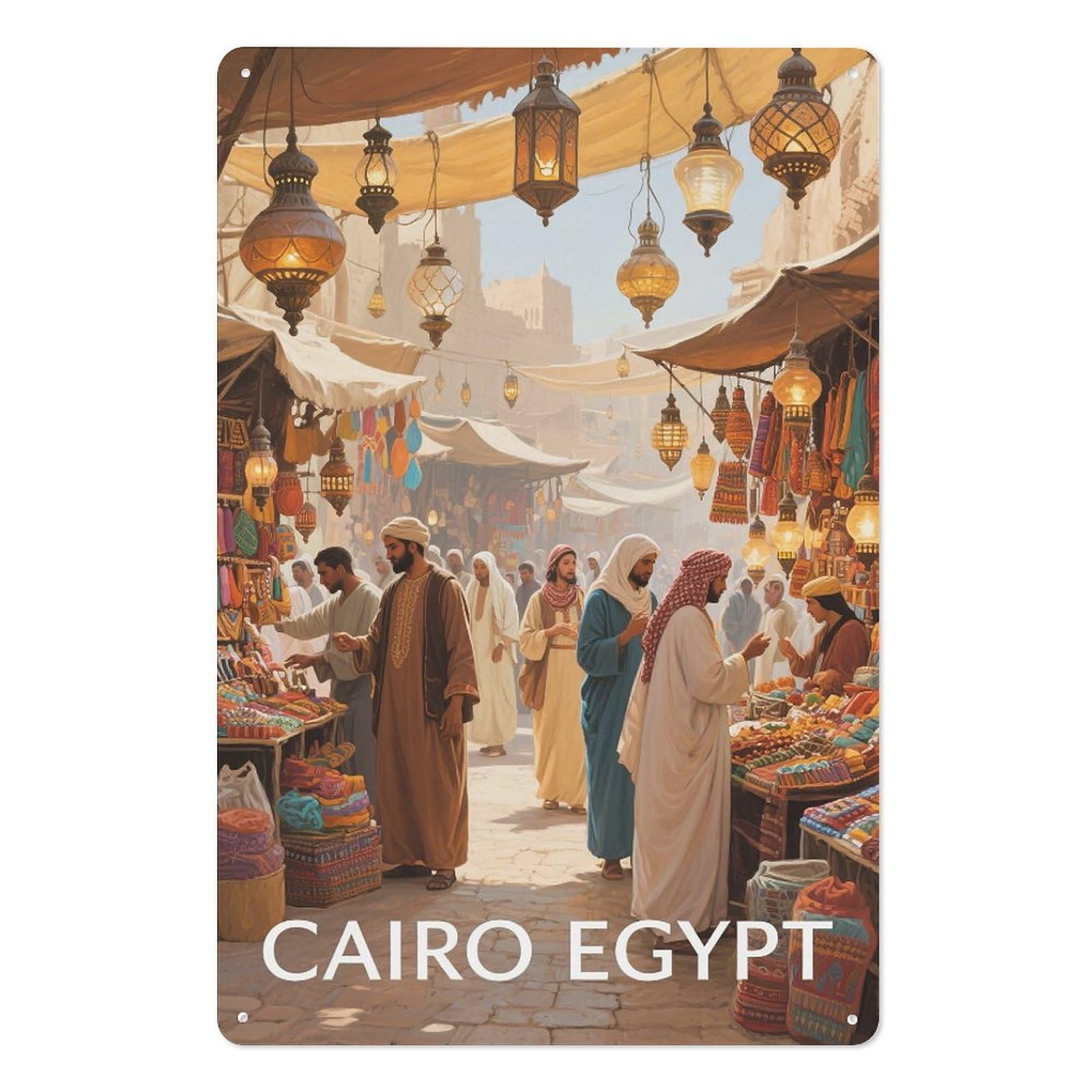 Cairo Egypt Retro Design Tin Painting Vintage Tin Sign 08x12inch(20x30cm) Wall Art for Home Office Bedroom Living Room Cafes Wall Decor