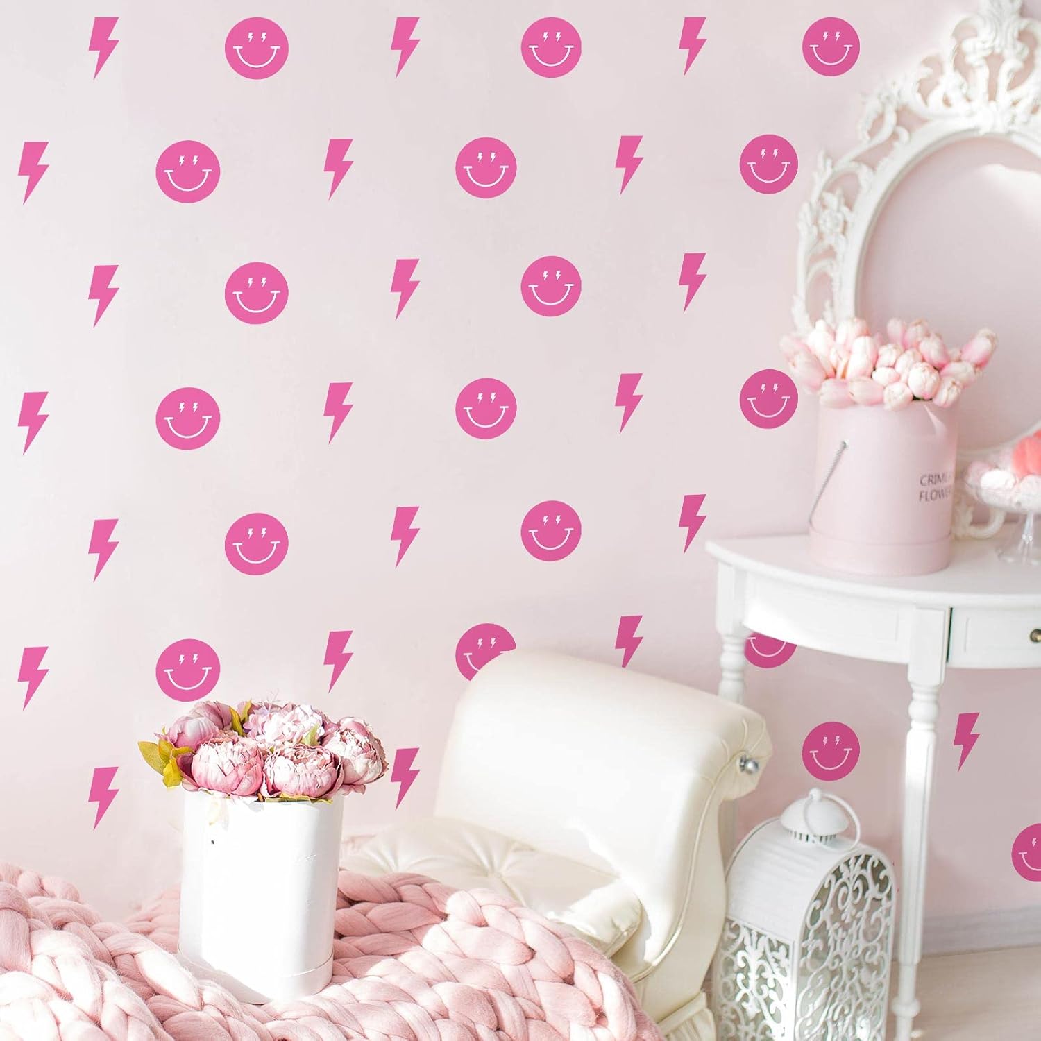 Preppy Room Decor Smile Happy Face Wall Decal Lightning Bolt Stickers ...