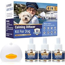 Dog Pheromone Calming Diffuser 4 in 1 Appeasing Pet Pheromones Diffuser to Calm Kit for Anxiety Relief Reduce Barking Aggression Fighting Stress 90 Day Supply Plug in+ 3 Pack 48ml Refill