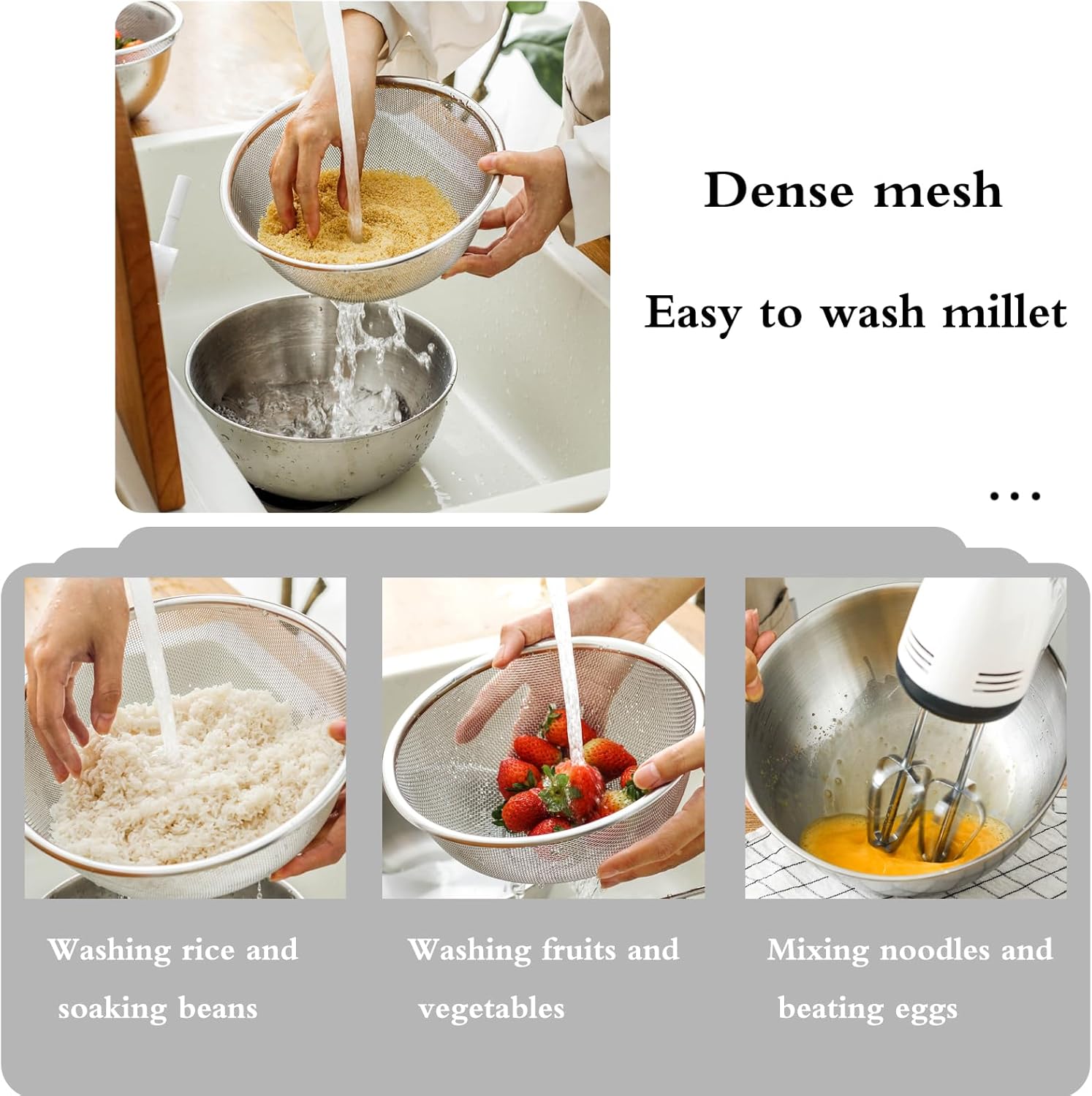 Thickened Stainless Steel Drainage Basket Set Kitchen Multifunctional Rustproof Strainer Durable Oil Drainage Dishwashing Basket(7.87inch)