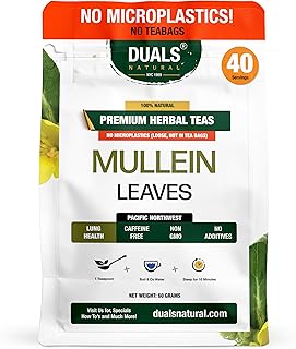 Mullein Leaf Tea – 100% Natural Loose Herbal Leaves – Lung Support – Caffeine-Free, Non-GMO, No Additives – No Microplastics – 40 Servings – Duals Natural 60g
