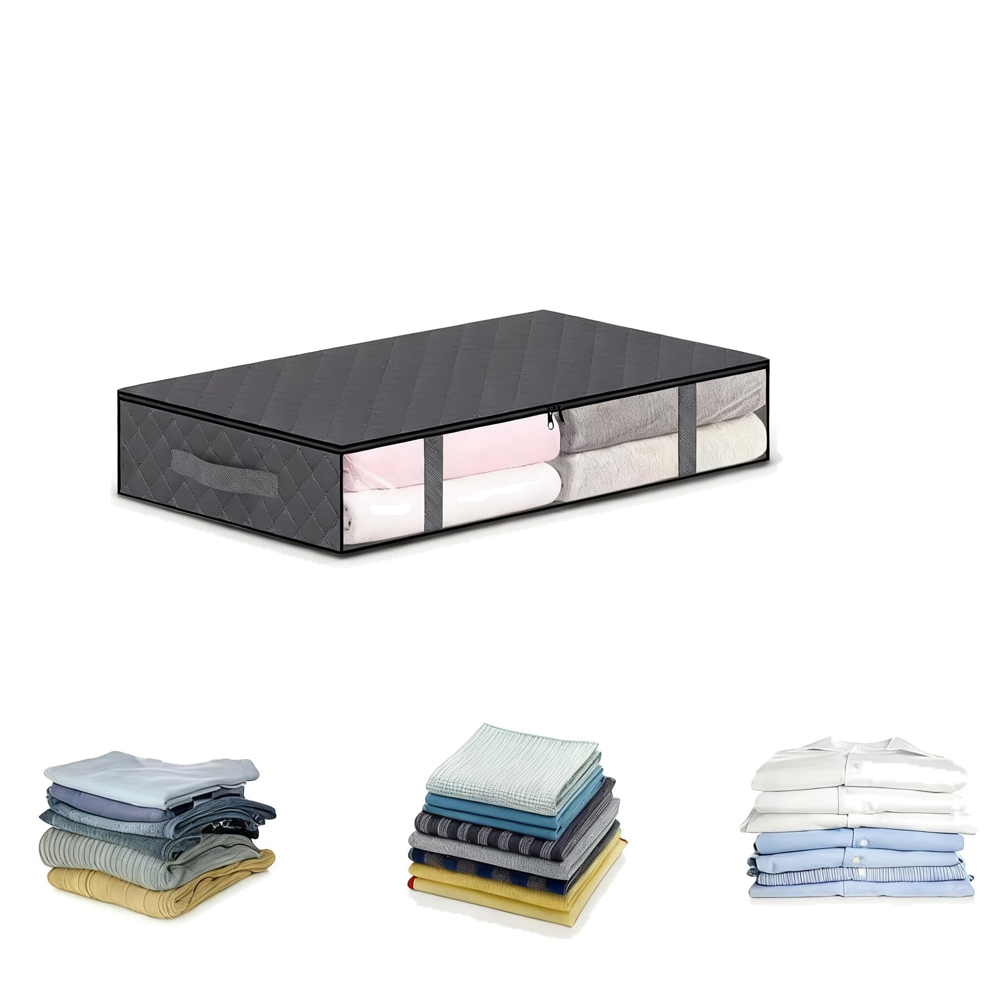 TWISAXC Large Capacity Under Bed Storage Containers For Efficient Shoe Storage Under Bed And Bedroom Organization Blankets, Parallel bars small base gray