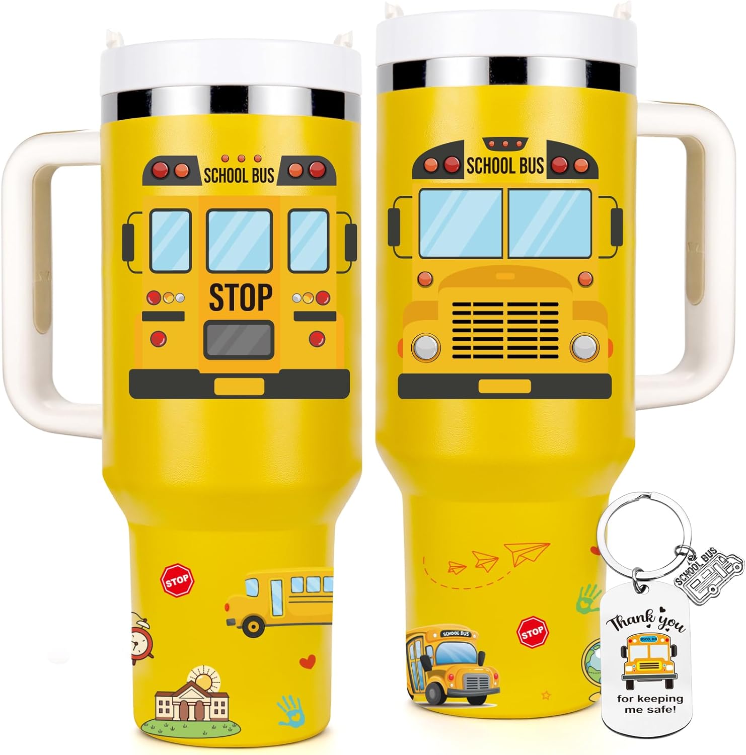Qtencas Bus Driver Appreciation Gifts, 40oz Insulated Tumbler with Keychain, Birthday Christmas Retirement School Bus Driver Appreciation Gifts for Drivers, Yellow