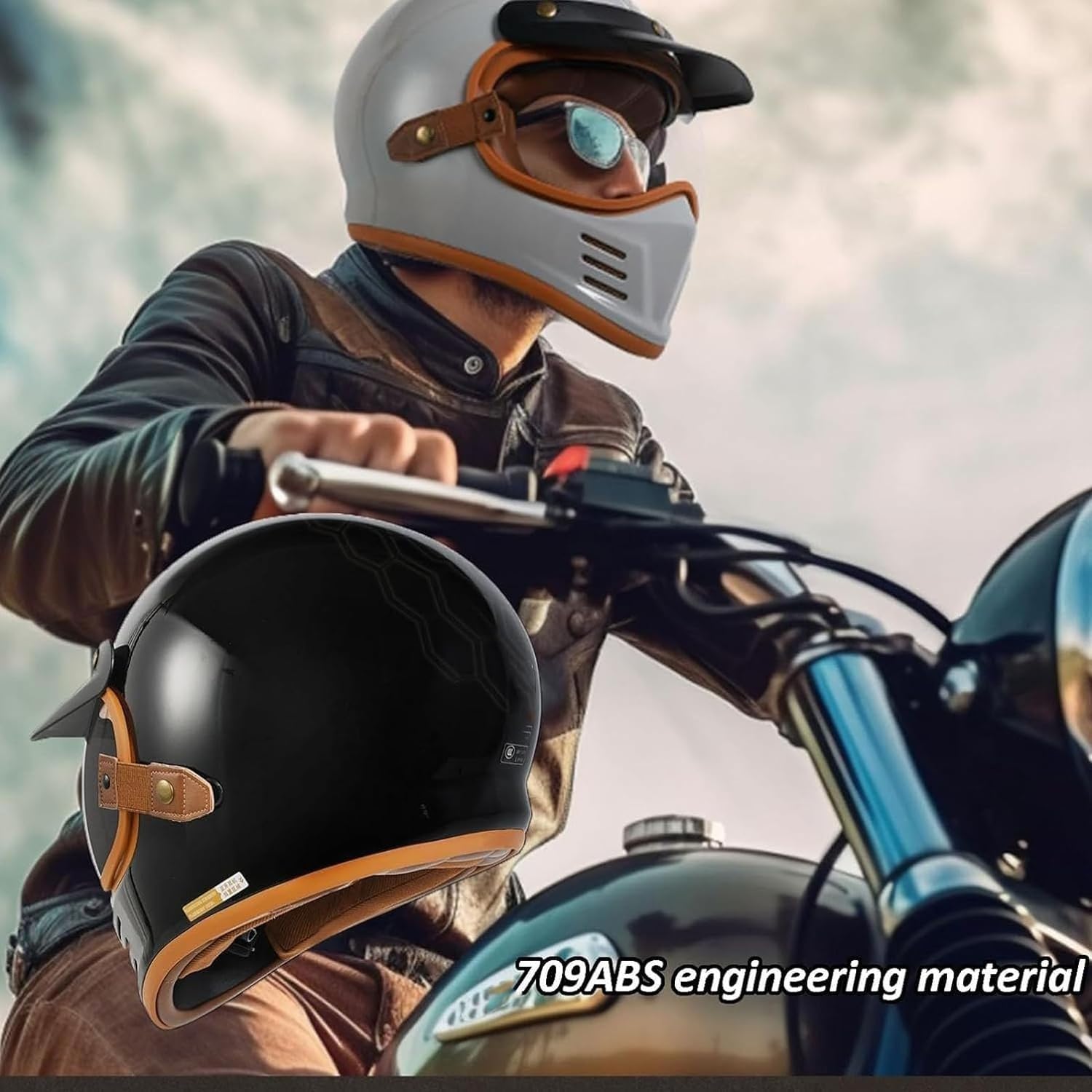 Bluetooth Casco Moto Integrale Retrò Caschi Integrali per Moto da Strada Casco Vintage Cafe Racer ATV UTV Approvato DOT/ECE per Uomini Adulti Donne