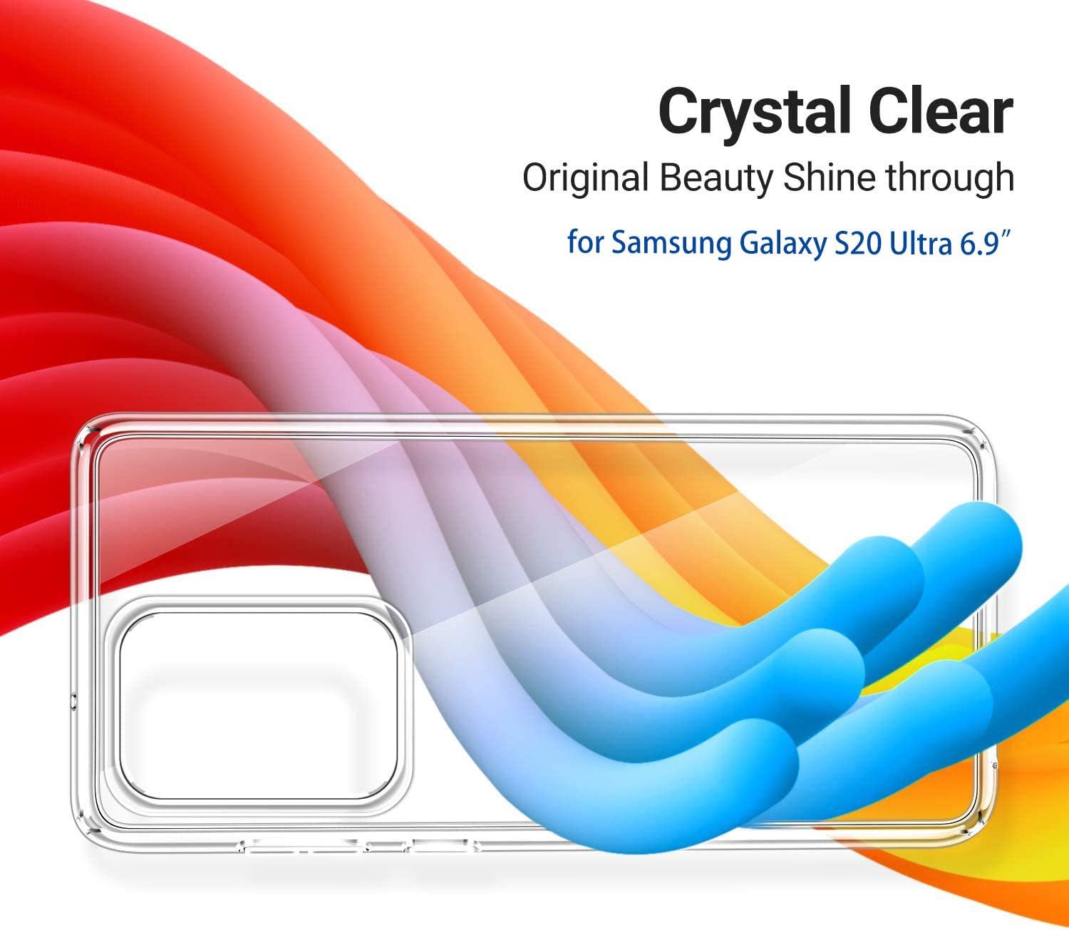 TORRAS Crystal Clear Designed for Samsung S20 Ultra Case Soft Silicone Drop Tested Shockproof Slim Case for Galaxy S20 Ultra 5G 6.9 inch, Crystal Clear