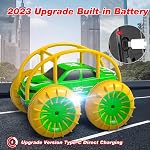 Voitures de télécommande à recharge directe rapide pour enfants, voitures amphibies Rc avec LED Lumières 360° Roulement de voitures 2.4Ghz 15km/h 4WD Tous terrains RC Camions pour garçons filles âgées 3+