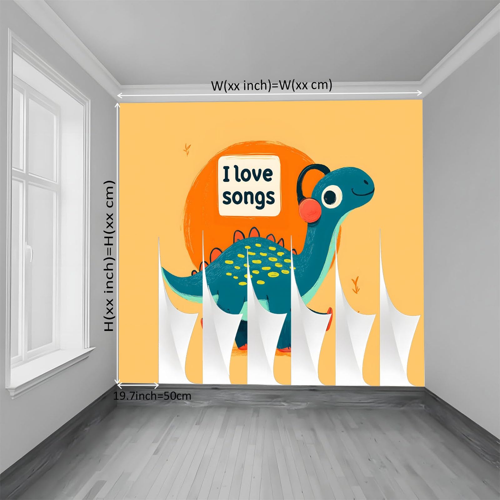 Fototapeta tapeta motyw muzyczny kreskówka słuchawki dinozaur dekoracja ścienna do salonu sypialni, żółta włóknina mural do pokoju dziecięcego biura papier fotograficzny plakat 350 x 256 cm
