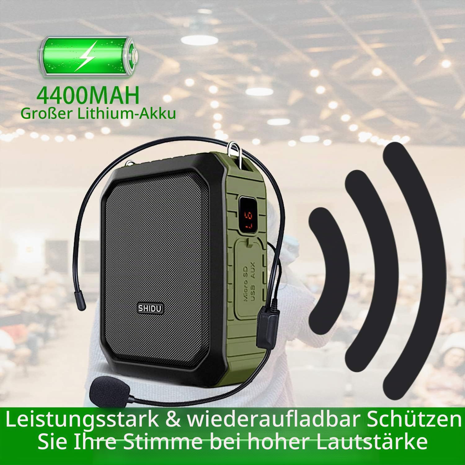 SHIDU Wireless Sprachverstärker Bluetooth Lautsprecher 18W Wasserdichtes tragbares PA-System mit UHF Wireless Mikrofon Headset Wiederaufladbares Voice Mikrofon für den Außenbereich im Klassenzimmer