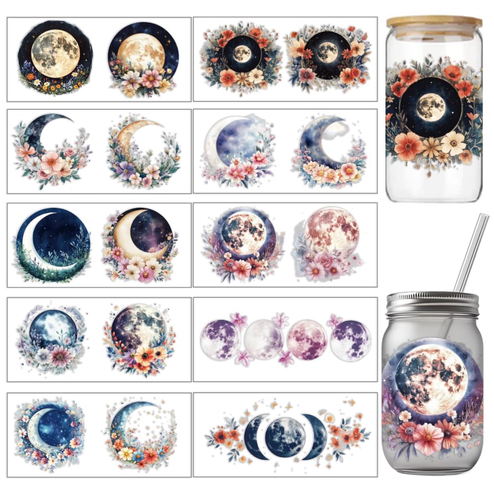 arricraft 10 Pcs Colorful Moon Theme Cup Printing UV Transfer Papers