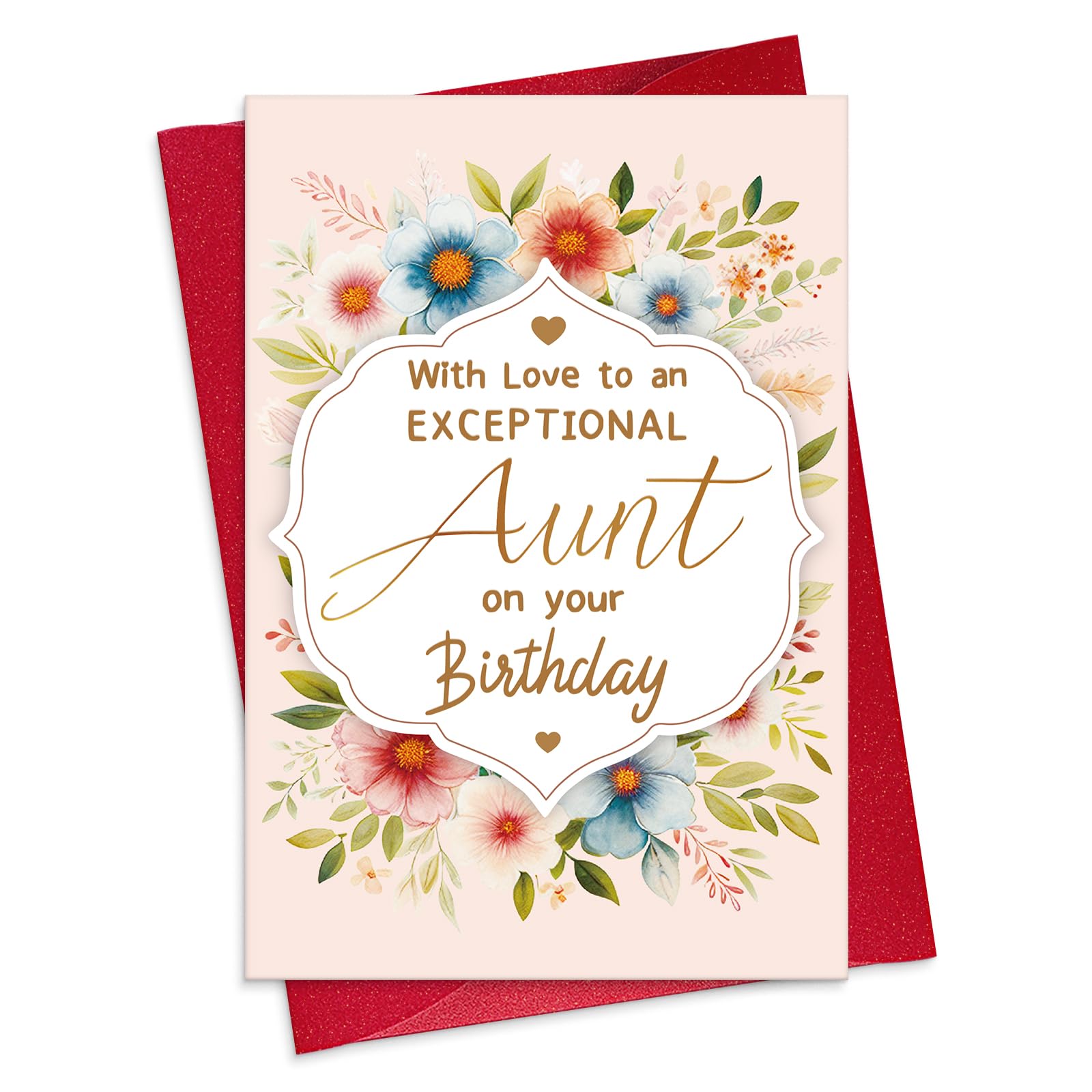 FLYAB Aunt Birthday Card - 5.5"x8" Flower Birthday Gift with Envelope Gift Cards for Her Aunts Aunty Women from Nephew Niece