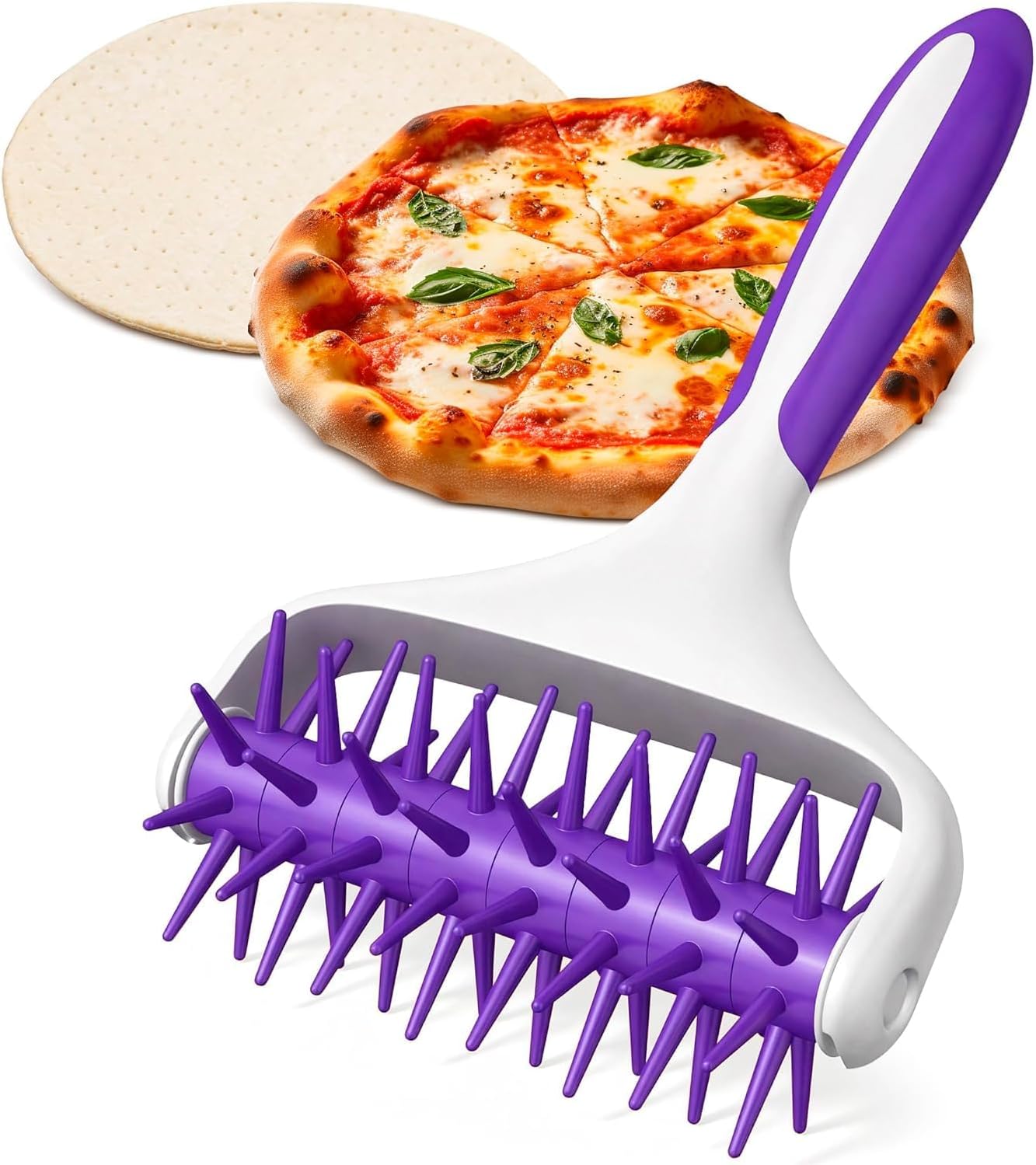 Pizza Docker Roller - 7.7" X 4.8" Plastic Pizza Dough Roller for Even Crust Prep, Non-Slip Grip Handle & Staggered Spikes Prevent Air Pockets, Lightweight Tool for Flatbreads & Pies