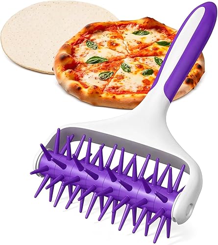 Rodillo de plástico para pizza de 7.7 x 4.8 pulgadas para preparación uniforme de corteza, mango de agarre antideslizante y picos escalonados