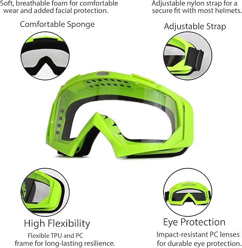Miniatura 8 de PLOOTA Paquete de 2 gafas de motocross  Resistente al viento, motocicleta, ATV, equitación, motocross, gafas de esquí para hombres, mujeres, jóvenes