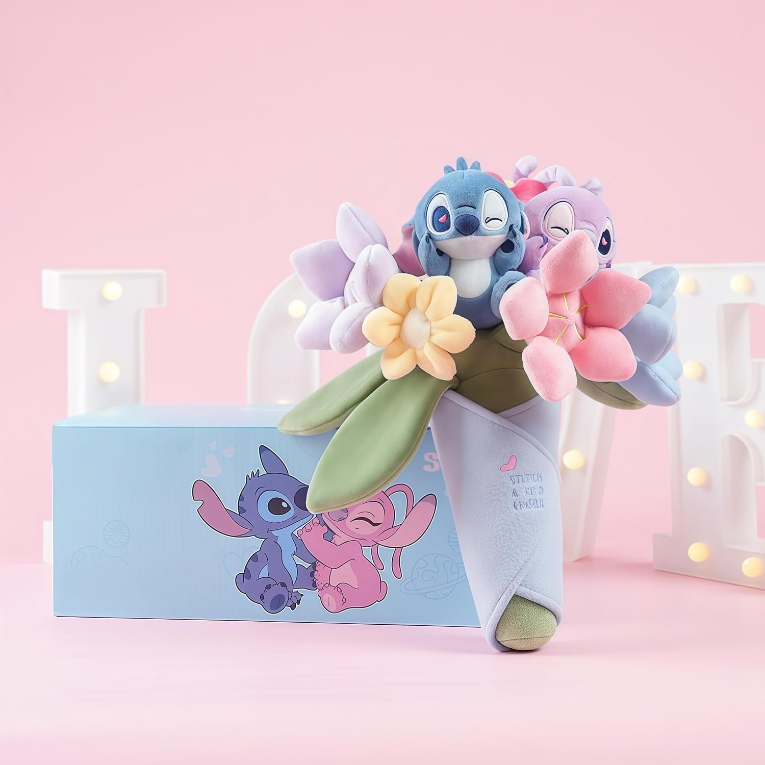 MINISO Disney Stitch & Zootopia Themed Bouquet Doll,Toy, Soft Ornament, Exquisite & Cute, for Collection and Gifting (Stitch)