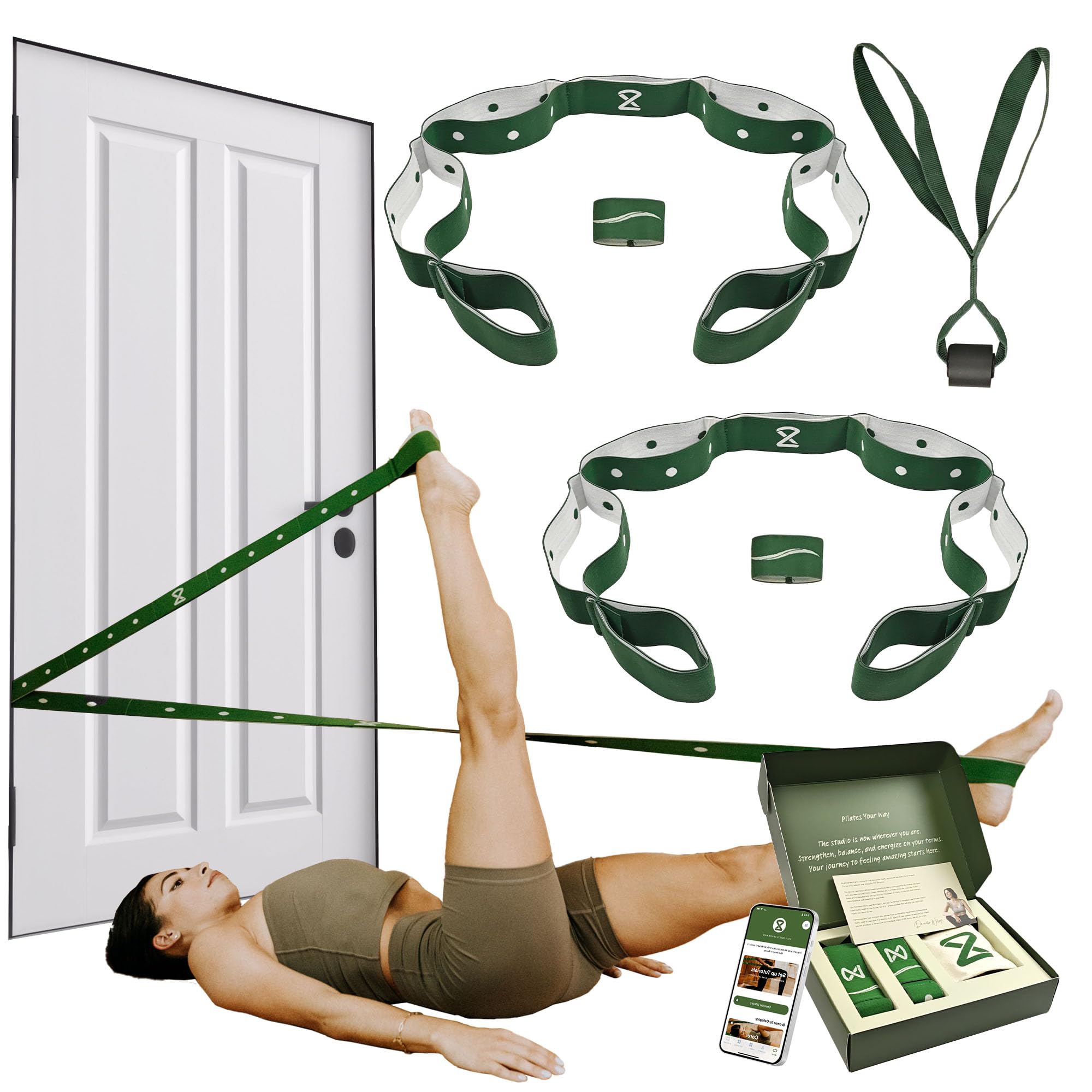 Two8 Bandz pasek z wieloma pętlami – taśmy oporowe na pilates, taśmy rozciągliwe do ćwiczeń, opaska treningowa, opaski oporowe na długie pętle, paski do jogi, paski rozciągające, opaska pociągowa,