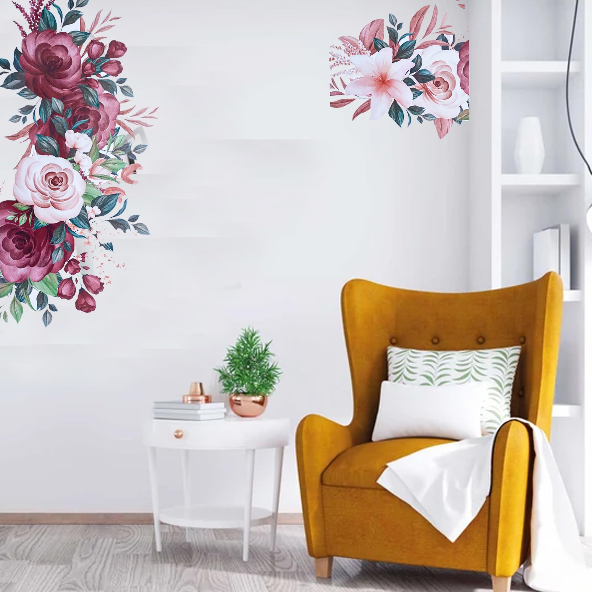 Xtore Red & White Flowers Wall Sticker for Home | Office | Kitchen Decor (Pack of 1, Red & White) 4