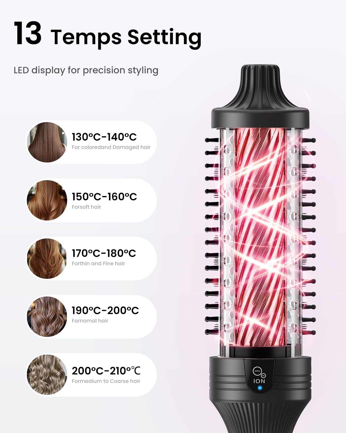 Thermal Brush Termiczna szczotka do włosów Blowout Boost, okrągła elektryczna szczotka termiczna, jonowa szczotka termiczna, 8 regulacji temperatury, do naturalnych loków