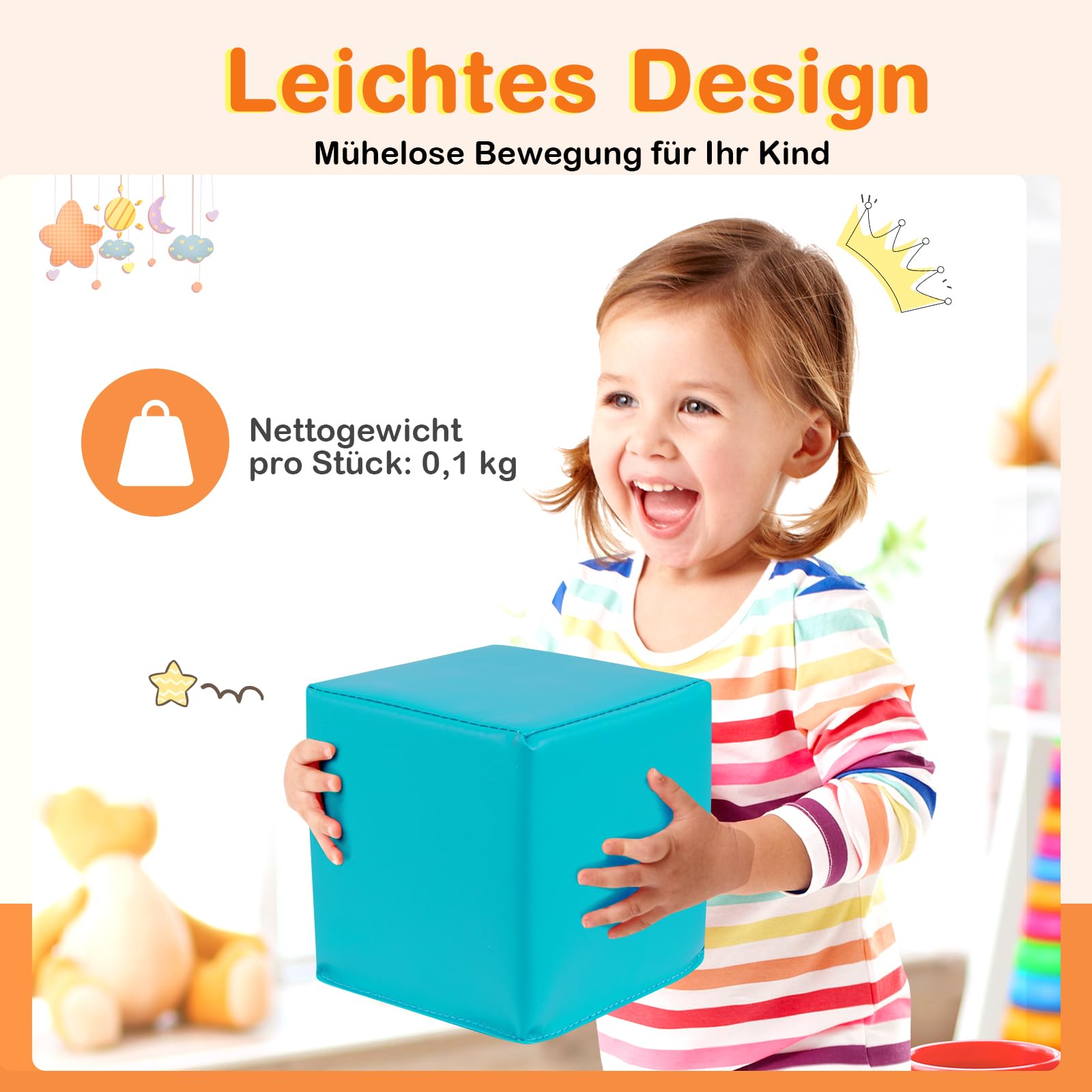 DREAMADE 7/12 TLG. Schaumstoff Bausteine für Kinder, Bunte stapelbare Würfel mit Kunstlederbezug, Softbausteine Riesenbausteine Bauspielzeug für Kinder ab 1 Jahre (Bunt,12 TLG.)