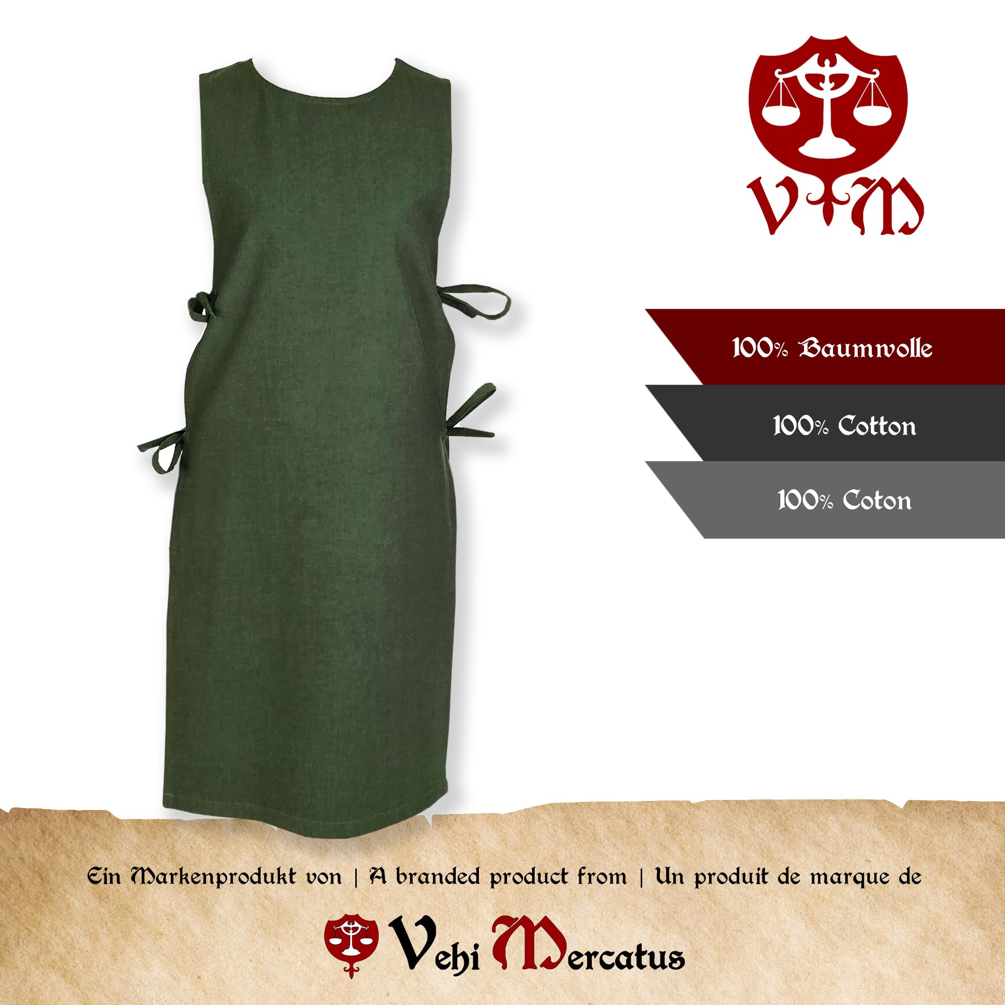 Vestido vikingo clásico Lykke- algodón azul, rojo, verde, negro o marrón medieval, LARP, recreación