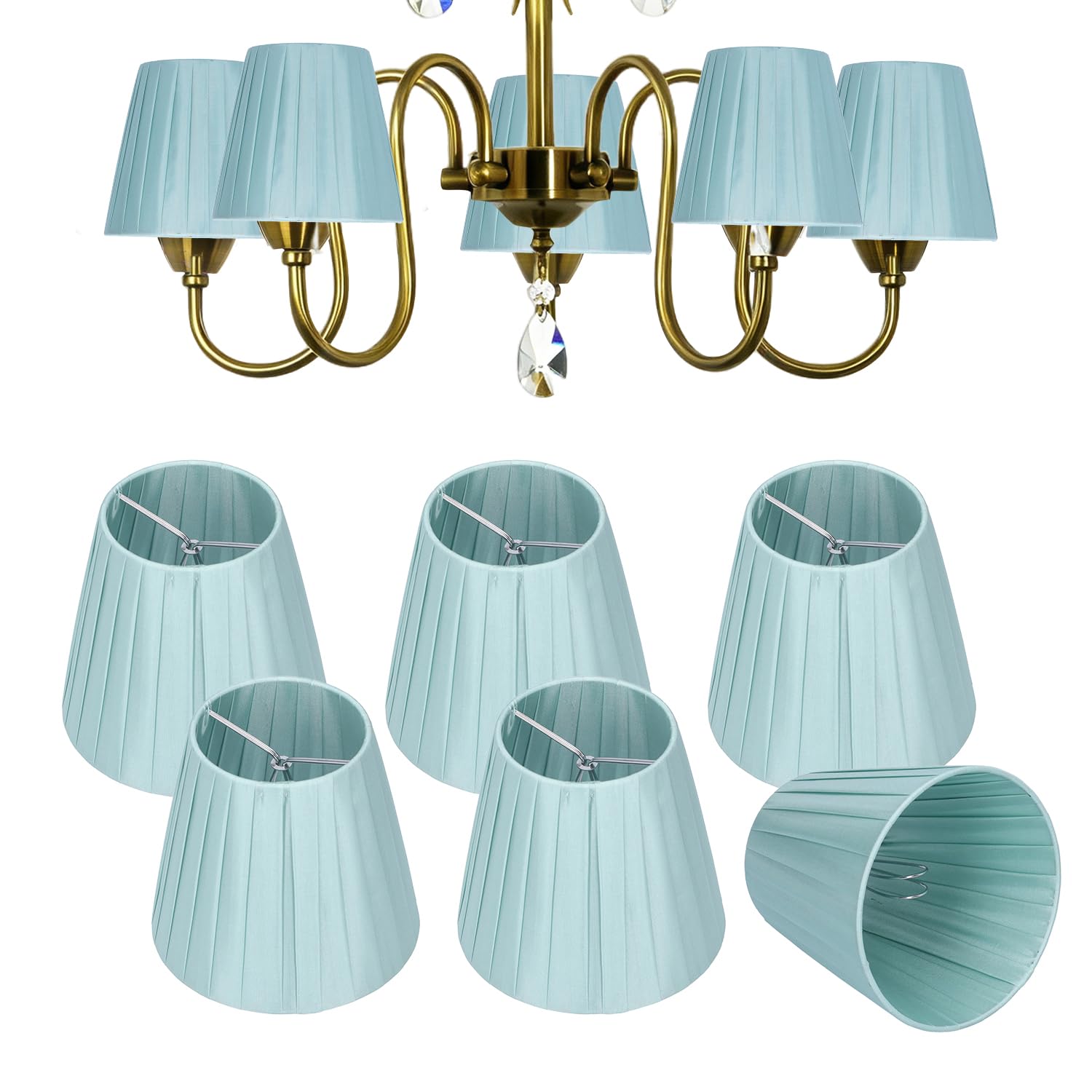 6 Pcs Pleated Lamp Shades Clip on Fabric Lampshades — image 1