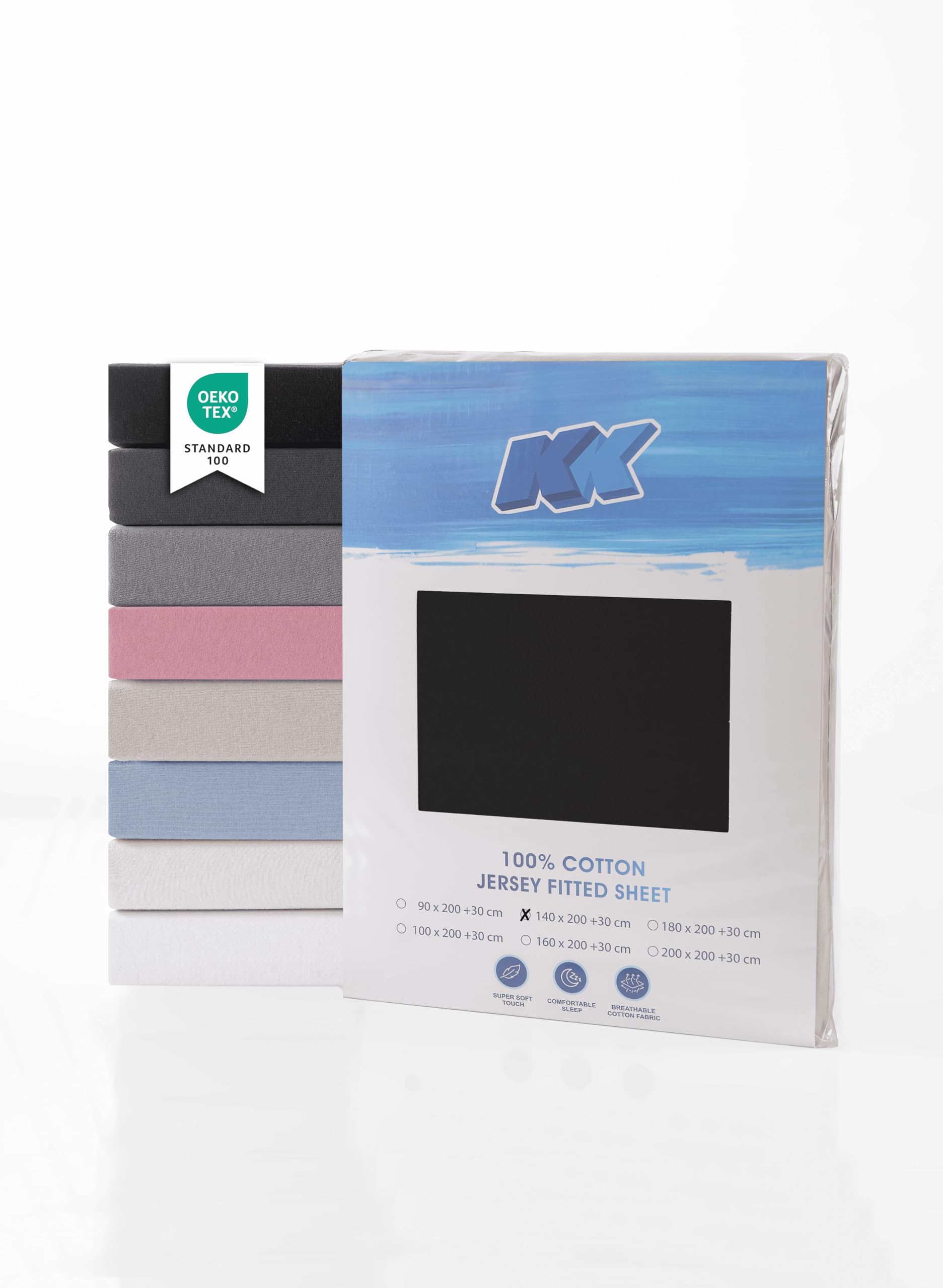 Jersey Spannbettlaken/Bettlaken 100% Baumwolle, elastisch & weich atmungsaktiv & pflegeleicht Oeko-Tex Standard 100 Zertifiziert (schwarz, 140x200+30 cm)