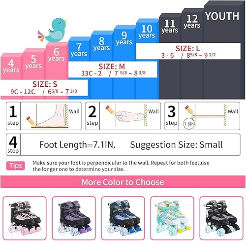 Miniatura 6 de Nattork Patines de ruedas para niños y niñas, 4 tamaños ajustables con ruedas iluminadas para niños principiantes para interiores y exteriores