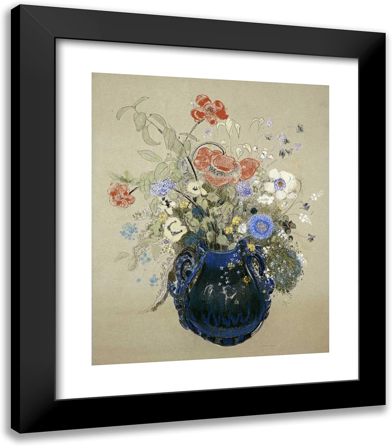 ArtDirect Redon, Odilon 20x23 Black Ornate Framed Art Print with Double Matting Titled: A Vase of Flowers l