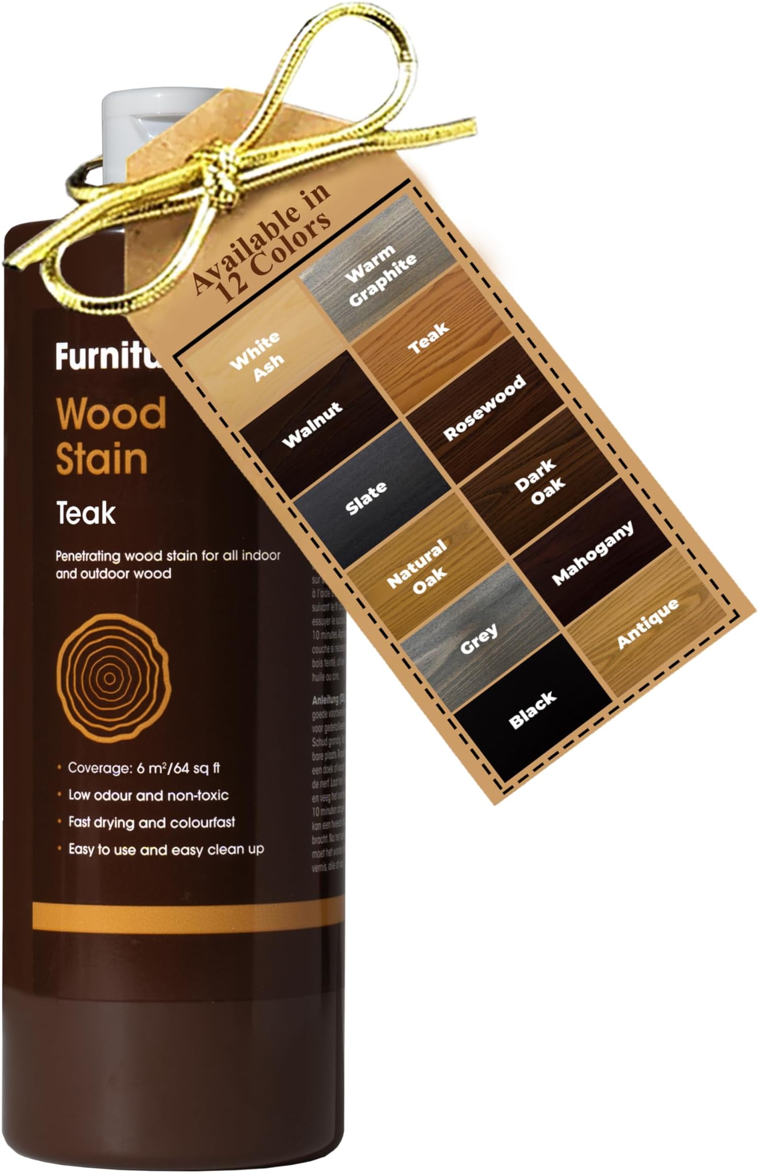 Furniture Clinic Wood Stain (Teak) – Fast Drying, Highly Concentrated, and Easy-to-Apply Wood Stain for All Indoor & Outdoor Wood – Water Based & Non-Toxic –500ml
