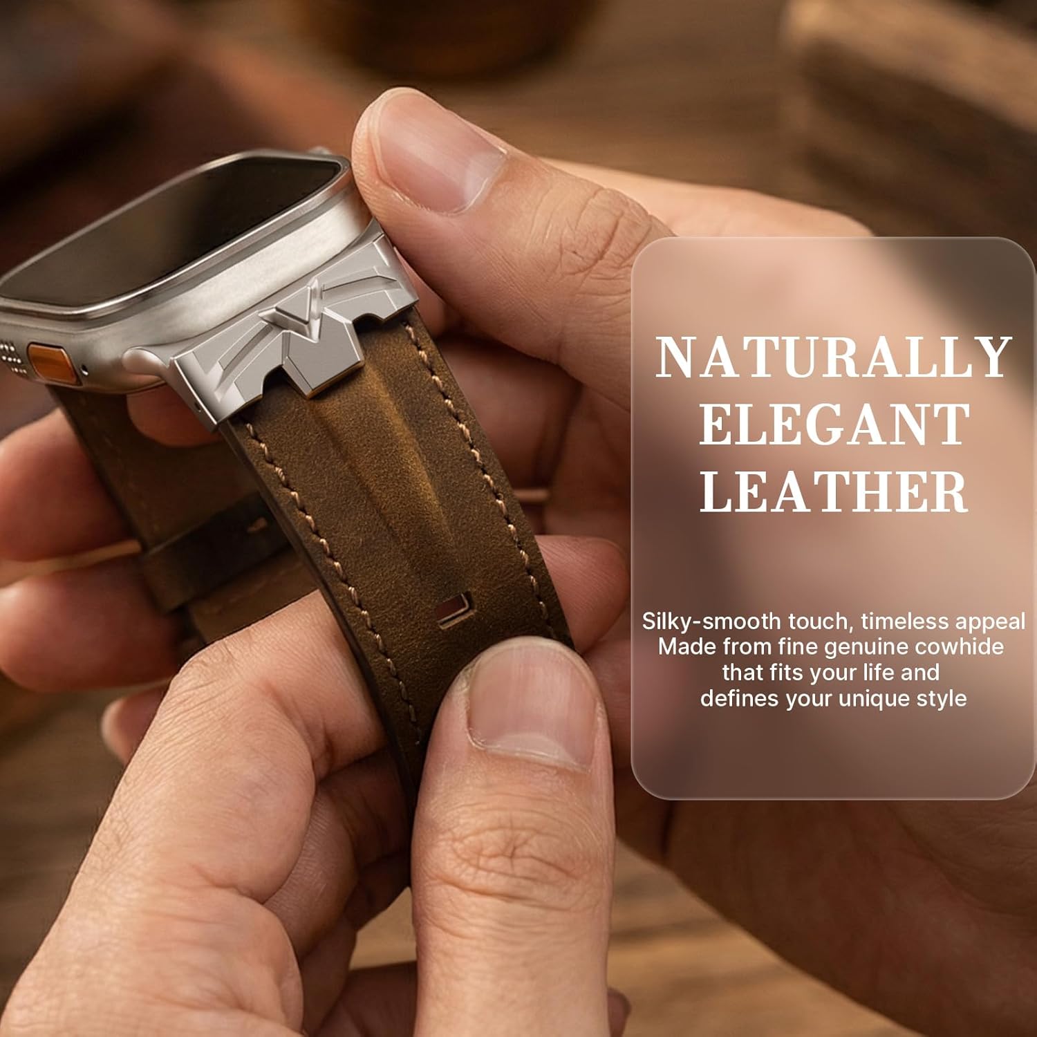 DABAOZA Leather Band Compatible for Apple Watch Ultra 3/2 Band 49mm 46mm 45mm 44mm,Genuine Leather Matel Replacement Strap for iWatch Ultra 3 2 1 Series 11 10 9 8 7 6 5 4 SE 3 2 1（Titanium/Walnut）
