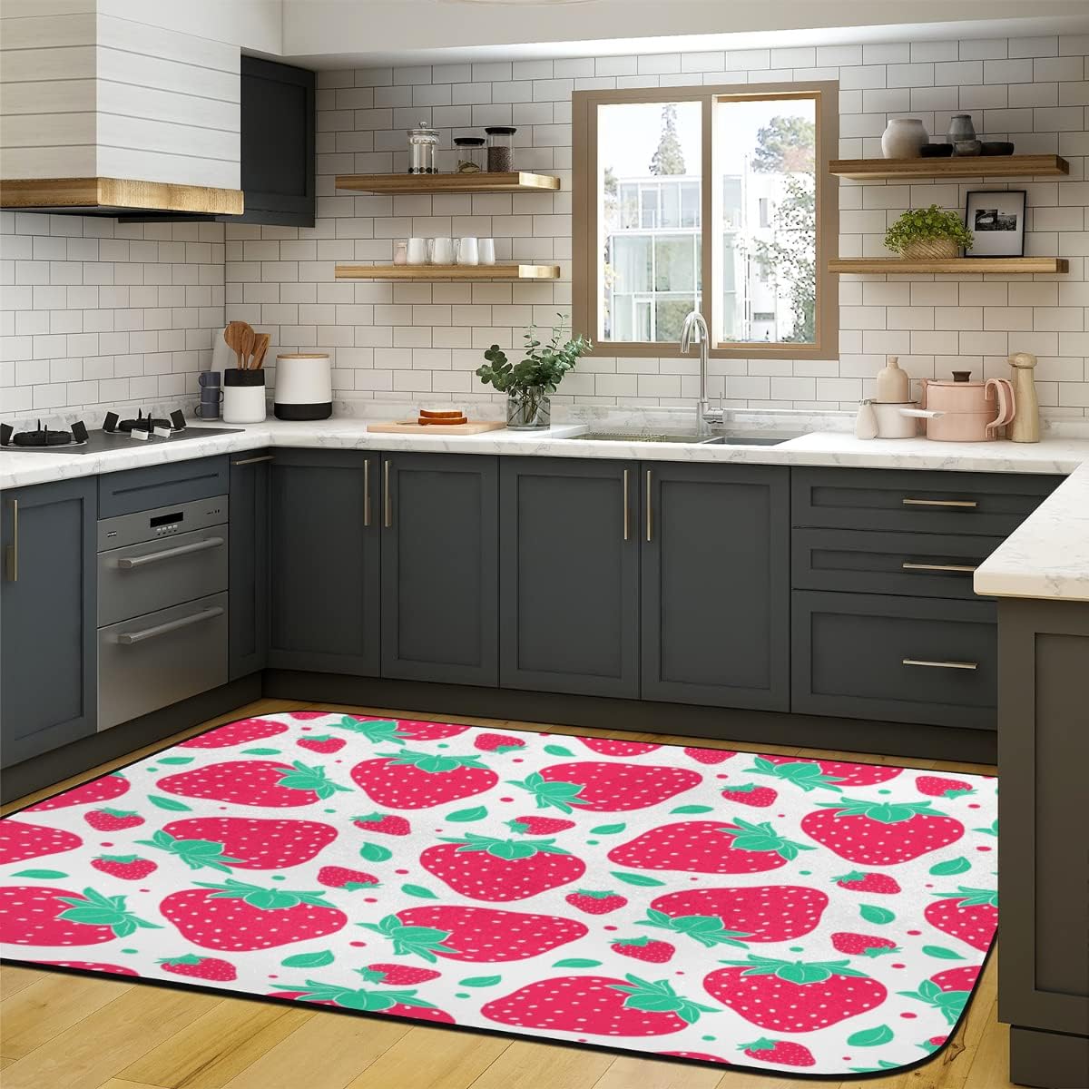 4' x 6' Cartoon Cute Simple Strawberry Super Soft Area Rug for Kids Baby Nursery, Nursery Children Kids Girls Room Home Decorative, Fuzzy Rugs for Nursery