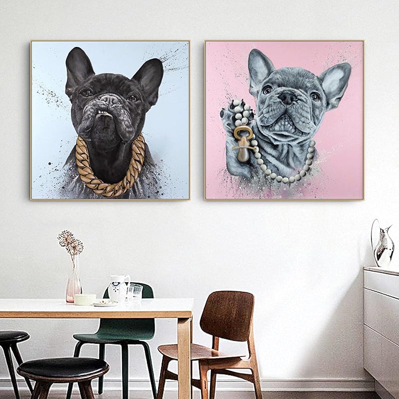 キャンバスアートプリント壁の装飾かわいい動物の犬のポスター2個かわいい動物フレンチブルドッグポップアートの写真リビングルームの家の壁の装飾 Xmd9pca7bw Homeflexutilidades Com Br